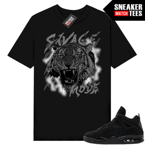 Black Cat 4s Jordan Match Tees Black Shirt Savage Mode