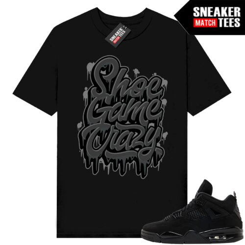 Black Cat 4s Jordan Match Tees Black Shirt Shoe Game Crazy