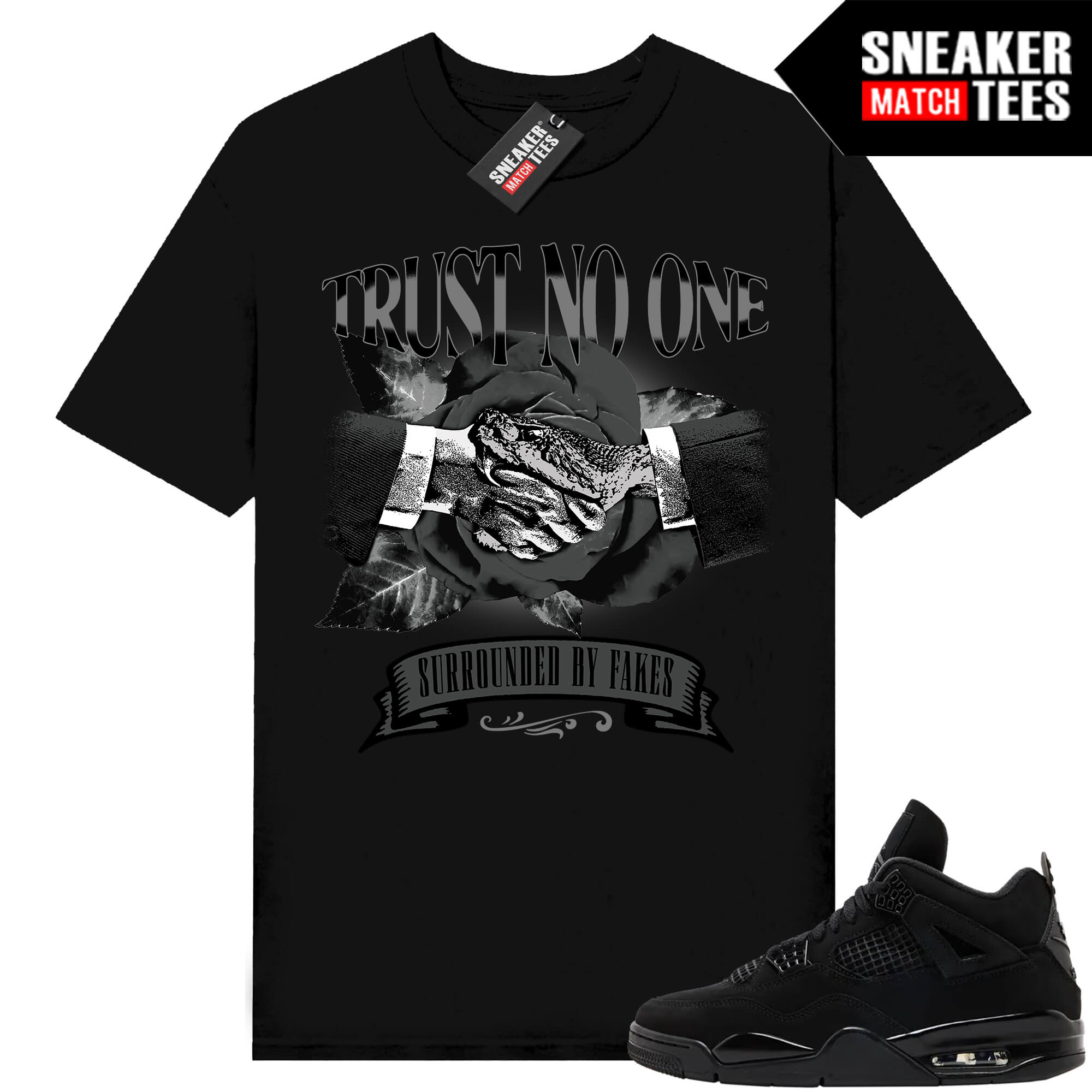 Black Cat 4s Jordan Match Tees Black Shirt Snakes Trust No One