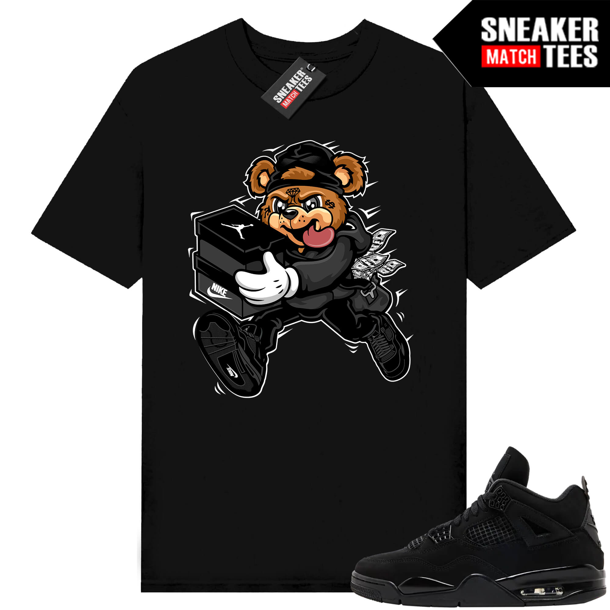 Black Cat 4s Jordan Match Tees Black Shirt Sneaker Heist