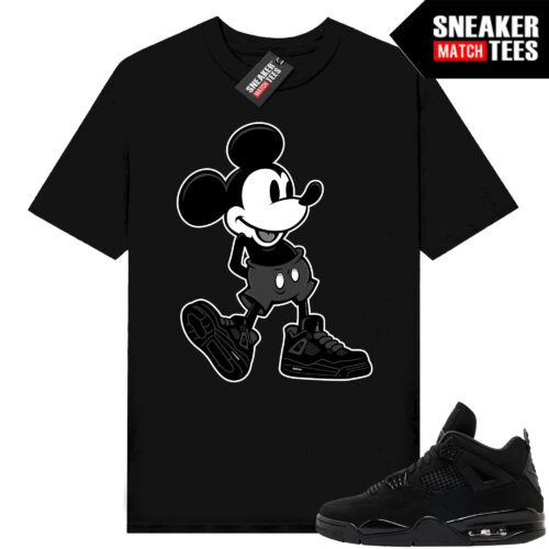 Black Cat 4s Jordan Match Tees Black Shirt Sneakerhead Mickey