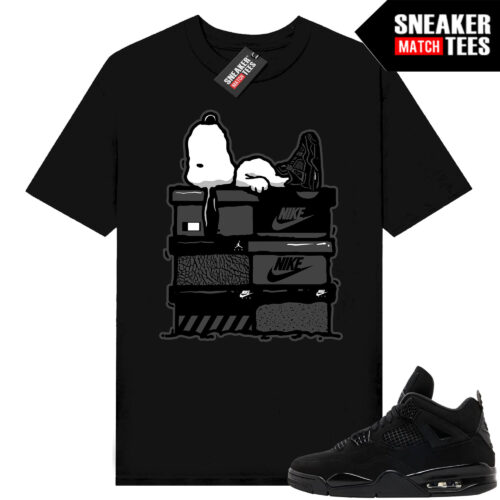 Black Cat 4s Jordan Match Tees Black Shirt Sneakerhead Snoopy