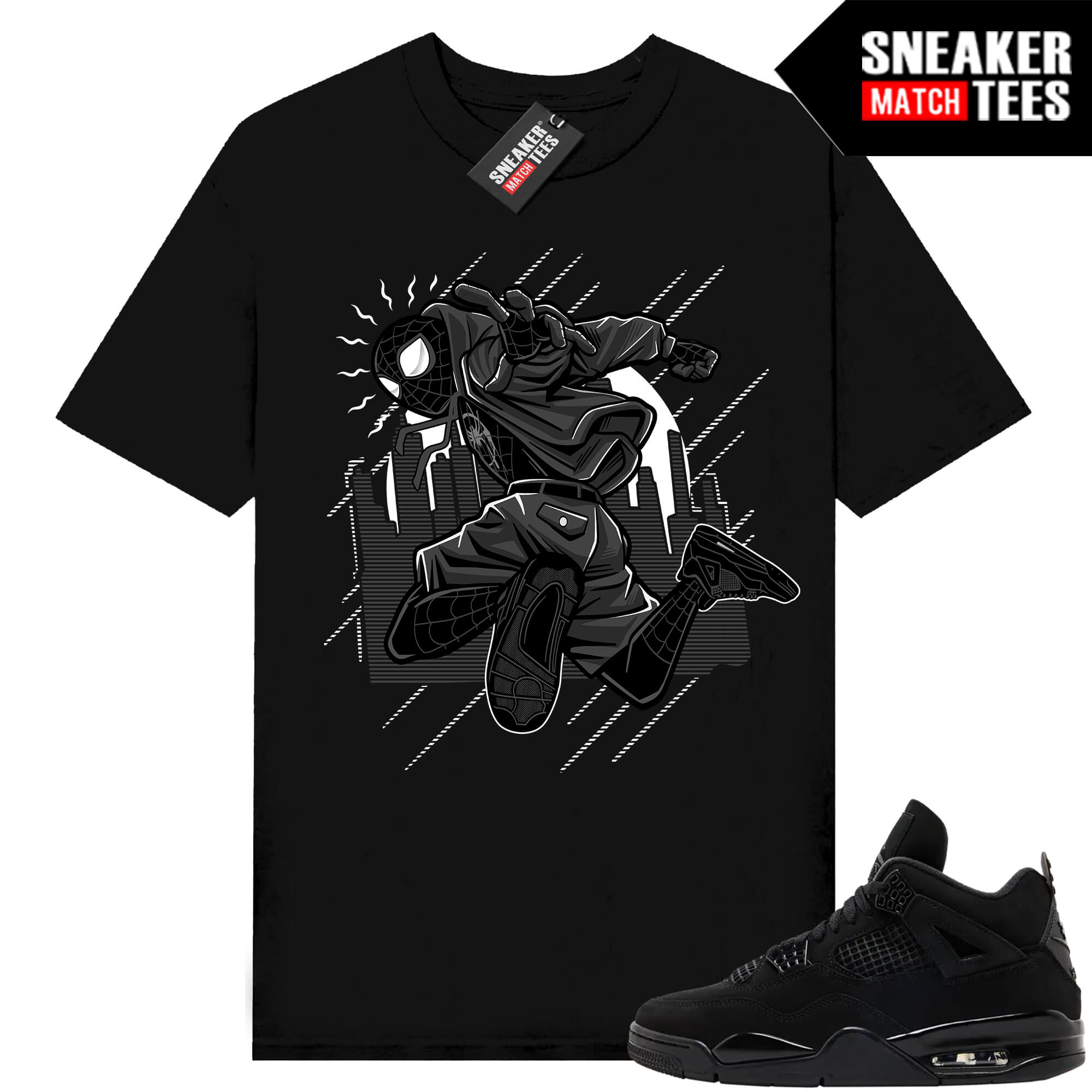Black Cat 4s Jordan Match Tees Black Shirt Spidey Kicks