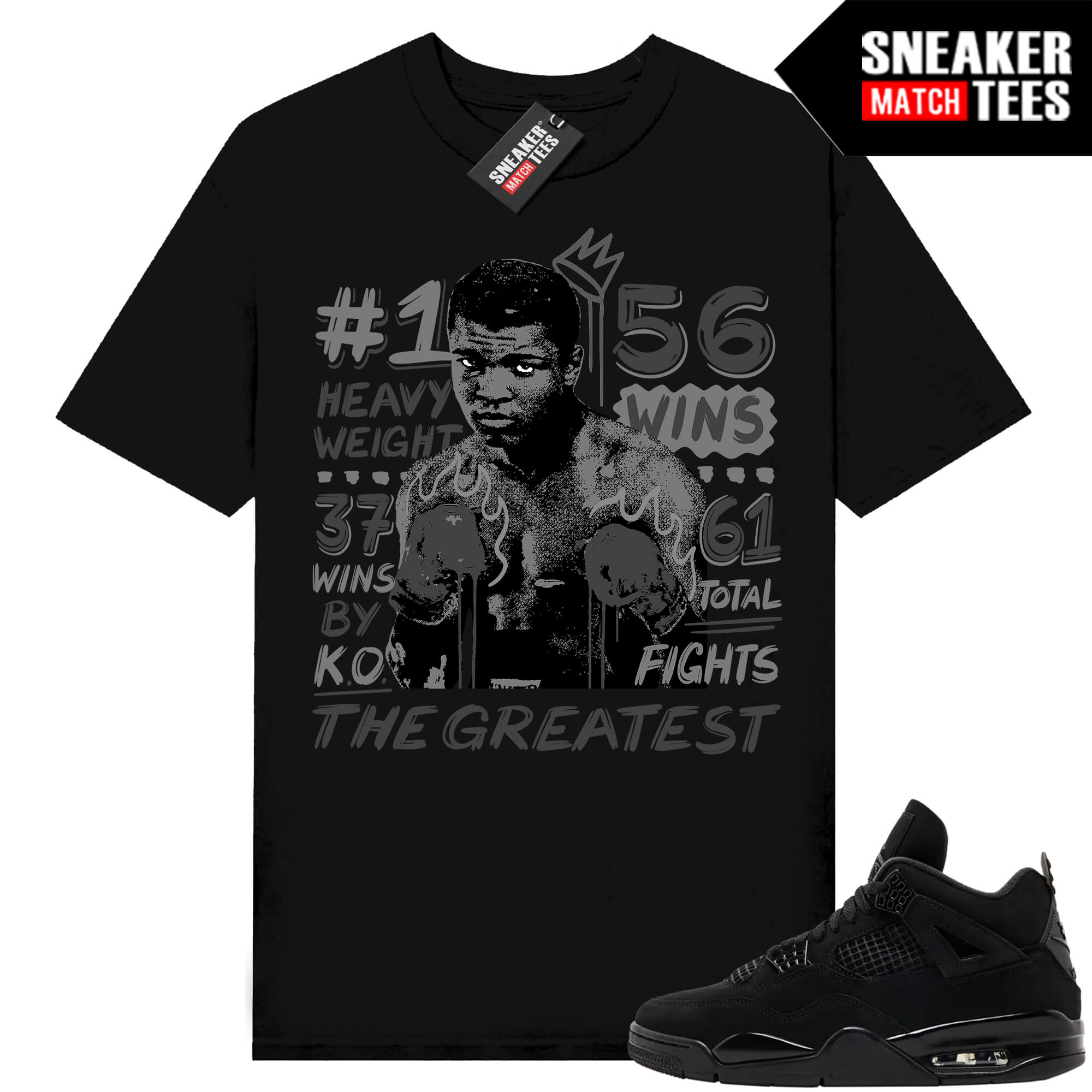 Black Cat 4s Jordan Match Tees Black Shirt The Greatest