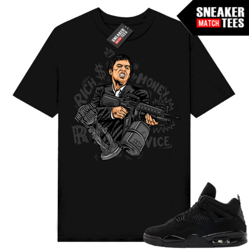 Black Cat 4s Jordan Match Tees Black Shirt Tony Montana