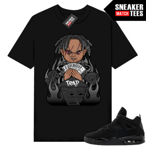 Black Cat 4s Jordan Match Tees Black Shirt Trap Chucky