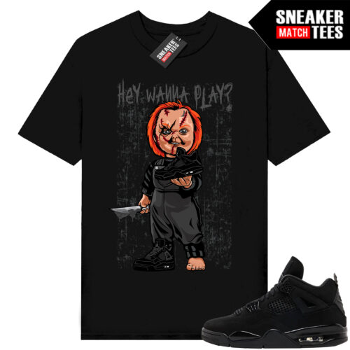 Black Cat 4s Jordan Match Tees Black Shirt Wanna Play