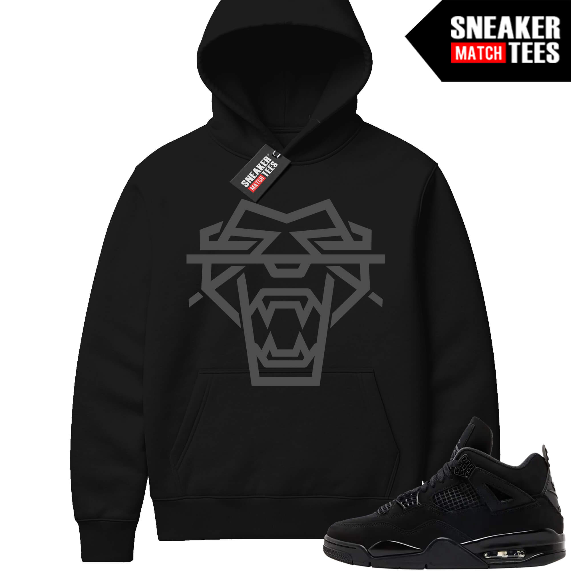 Black Cat 4s Sneaker Match Hoodie Black Black Cat Logo