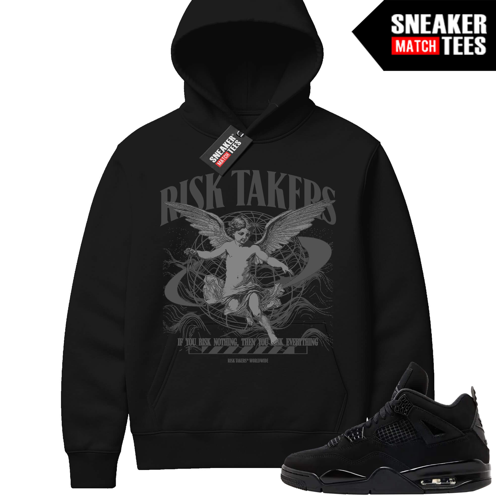 Black Cat 4s Sneaker Match Hoodie Black Risktakers