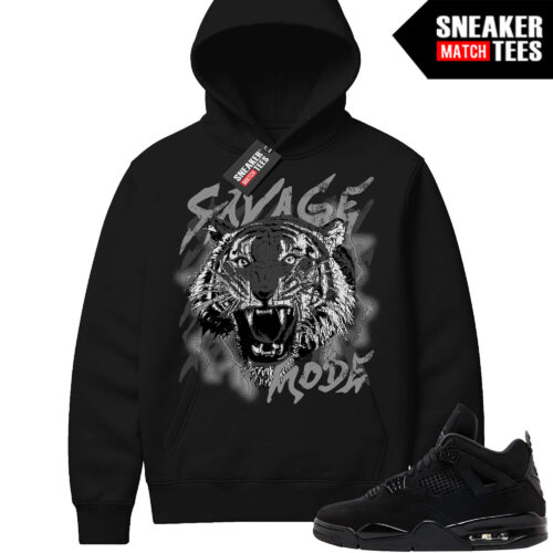 Black Cat 4s Sneaker Match Hoodie Black Savage Mode