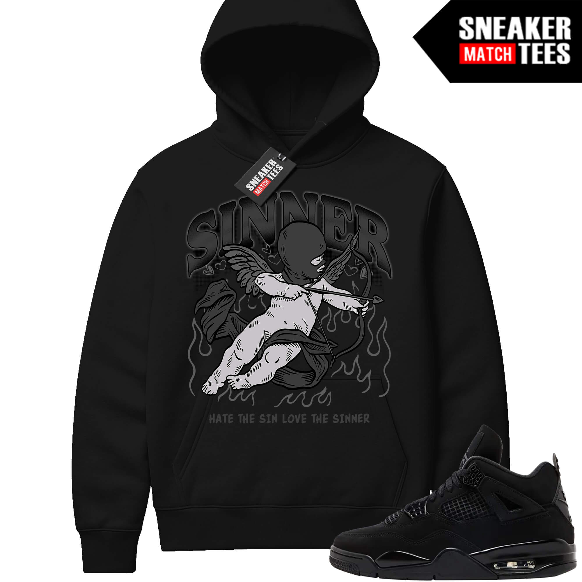 Black Cat 4s Sneaker Match Hoodie Black Sinner