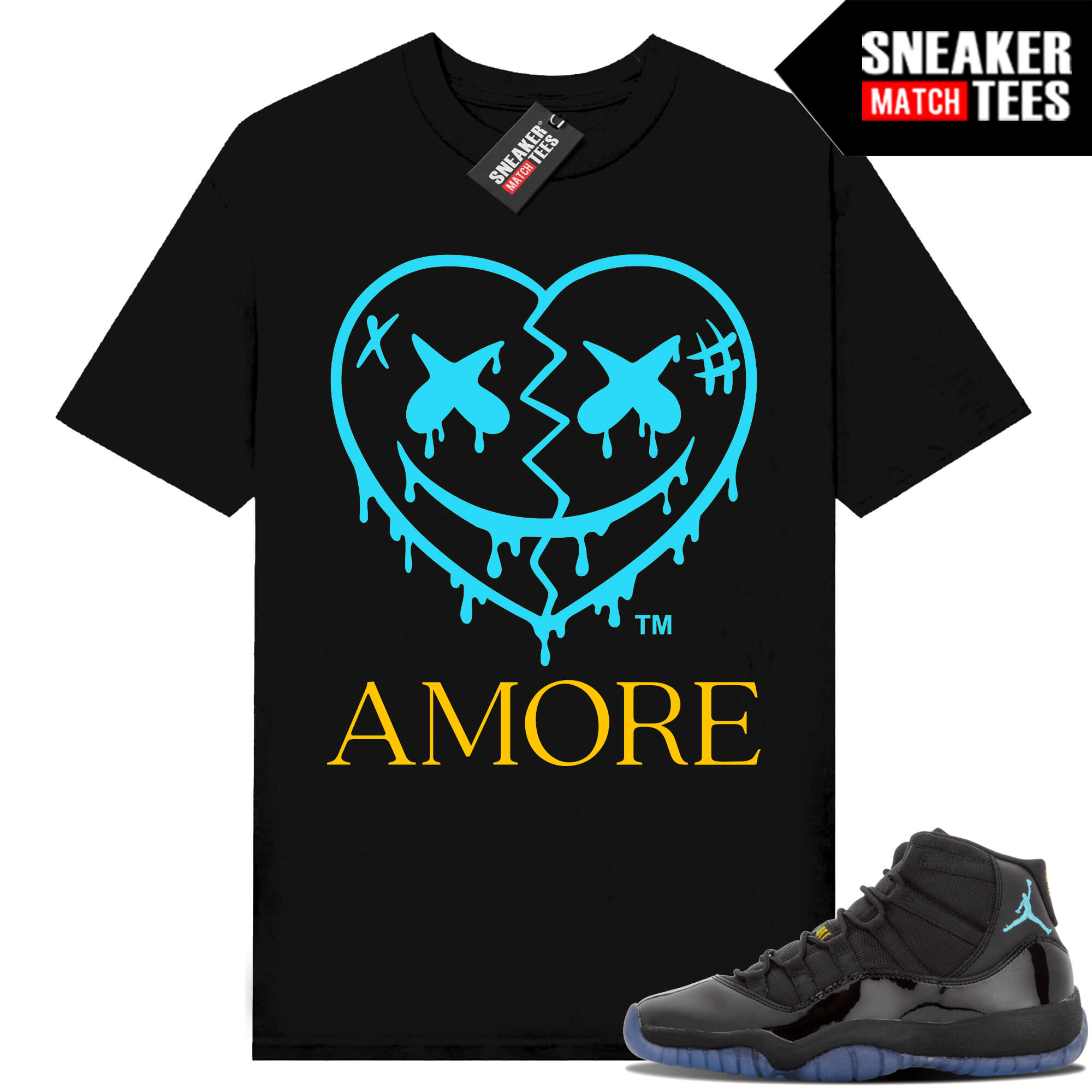 Gamma Blue 11s Sneaker Match Tees Black AMORE Heart