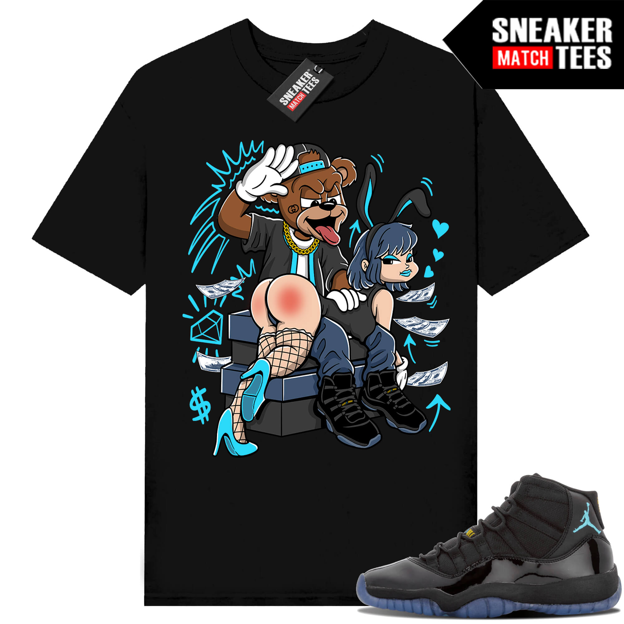 Gamma Blue 11s Sneaker Match Tees Black Bunny Slap