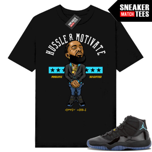 Gamma Blue 11s Sneaker Match Tees Black Hussle and Motivate