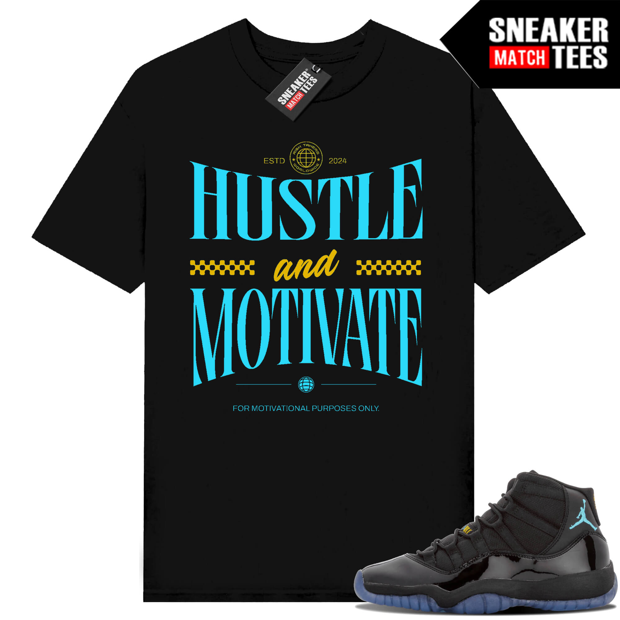 Gamma Blue 11s Sneaker Match Tees Black Hustle Motivate