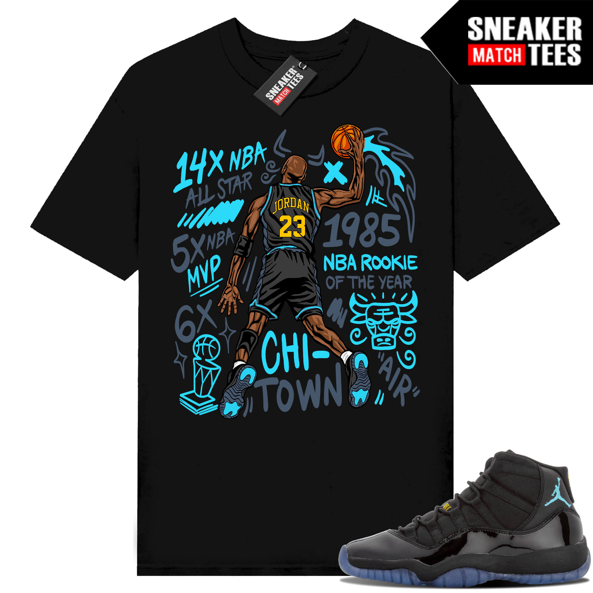 Gamma Blue 11s Sneaker Match Tees Black MJ Slam Dunk