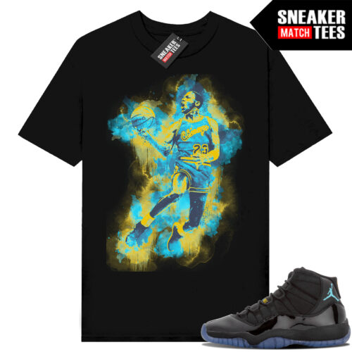 Gamma Blue 11s Sneaker Match Tees Black MJ Watercolor Splash