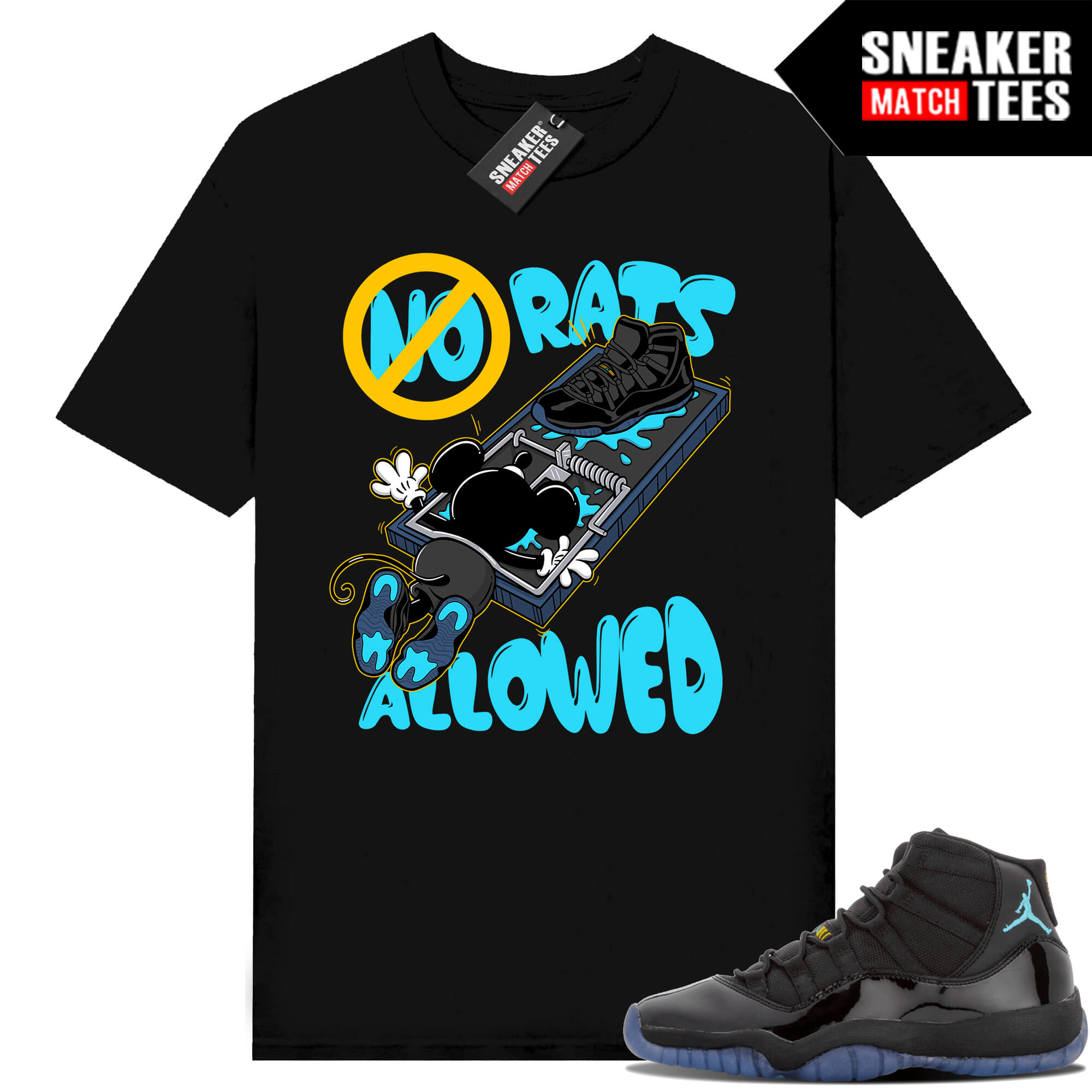 Gamma Blue 11s Sneaker Match Tees Black No Rats Allowed