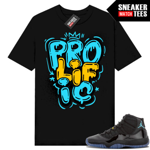 Gamma Blue 11s Sneaker Match Tees Black Prolific Bubble Letters