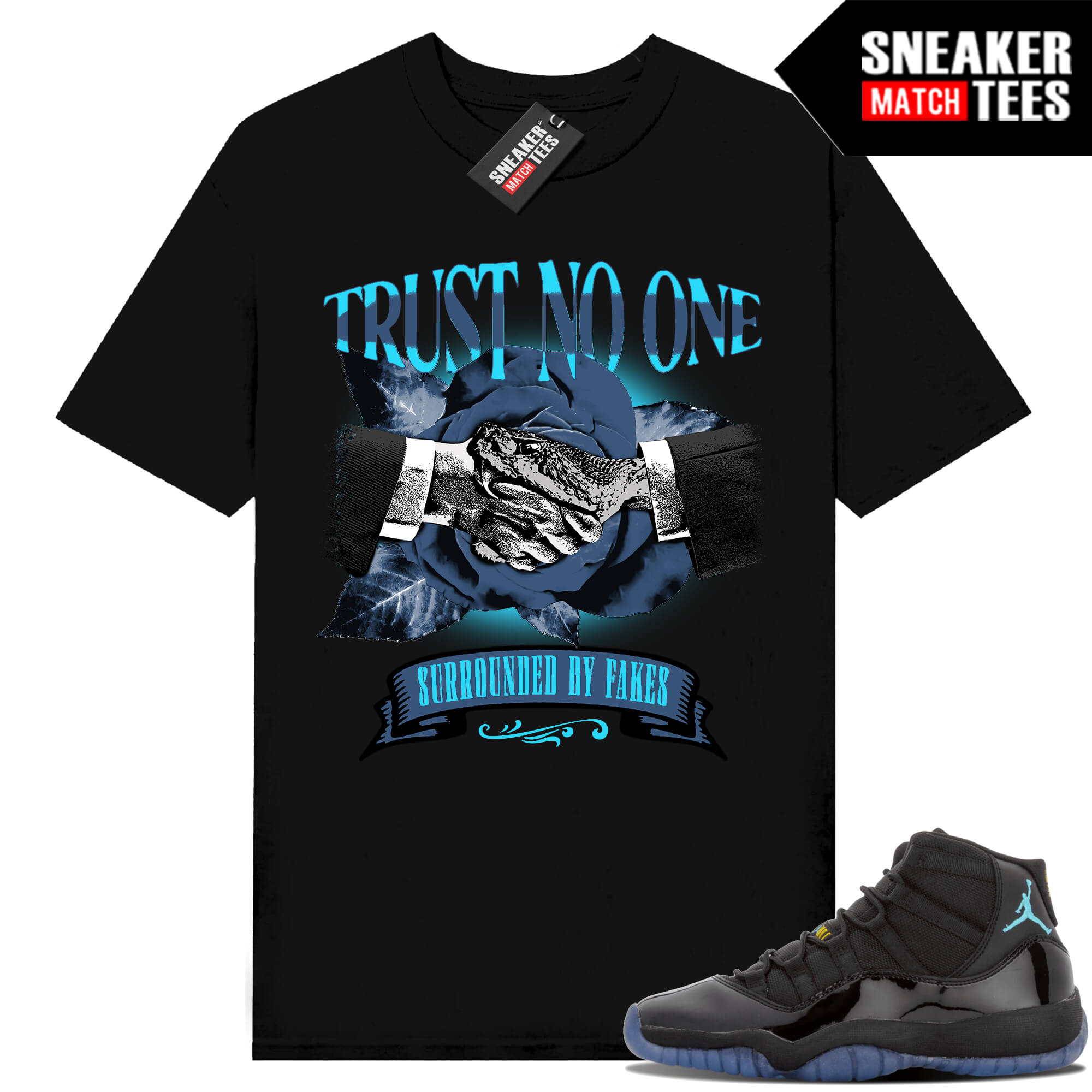 Gamma Blue 11s Sneaker Match Tees Black Snakes Trust No One