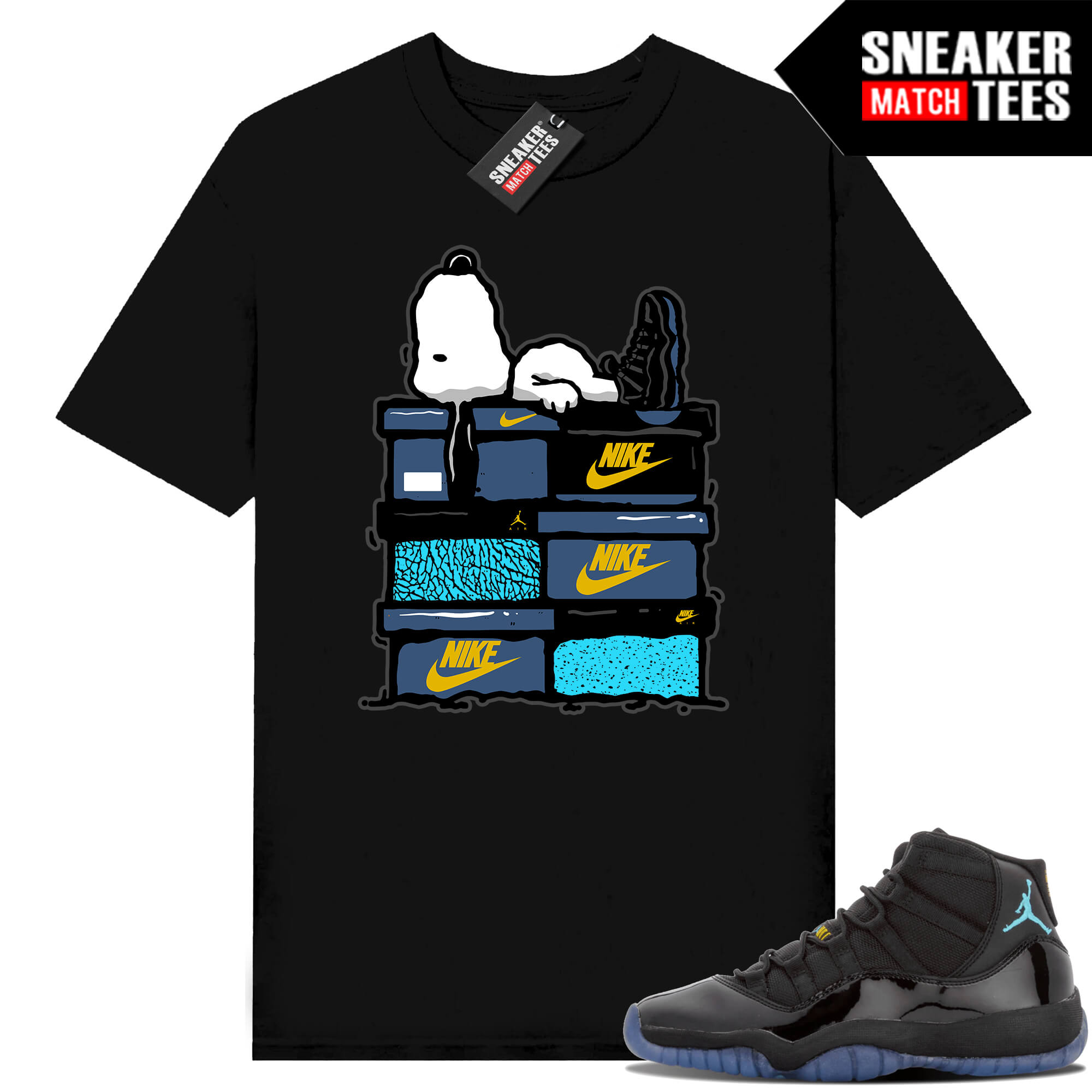 Gamma Blue 11s Sneaker Match Tees Black Sneakerhead Snoopy