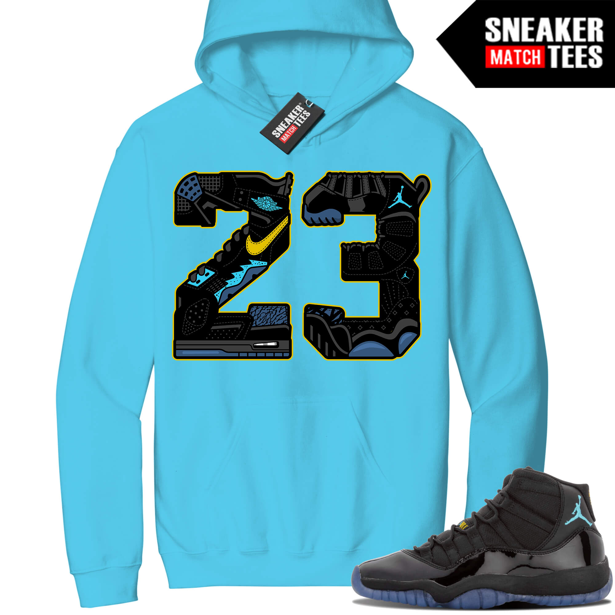 Jordan 11 Gamma Sneaker Match Hoodie Aqua 23 Mashup