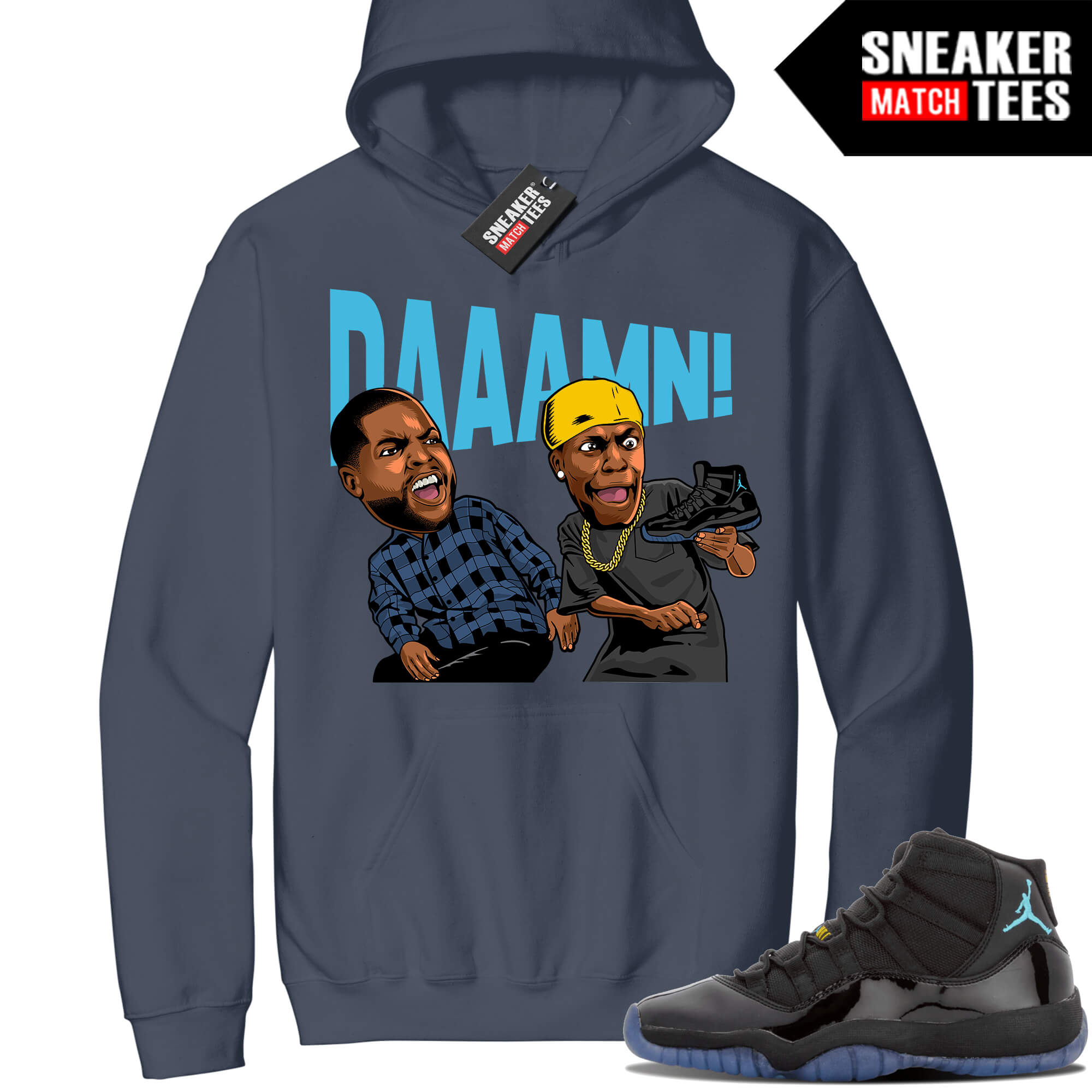 Jordan 11 Gamma Sneaker Match Hoodie Steel Blue Friday DAAAMN