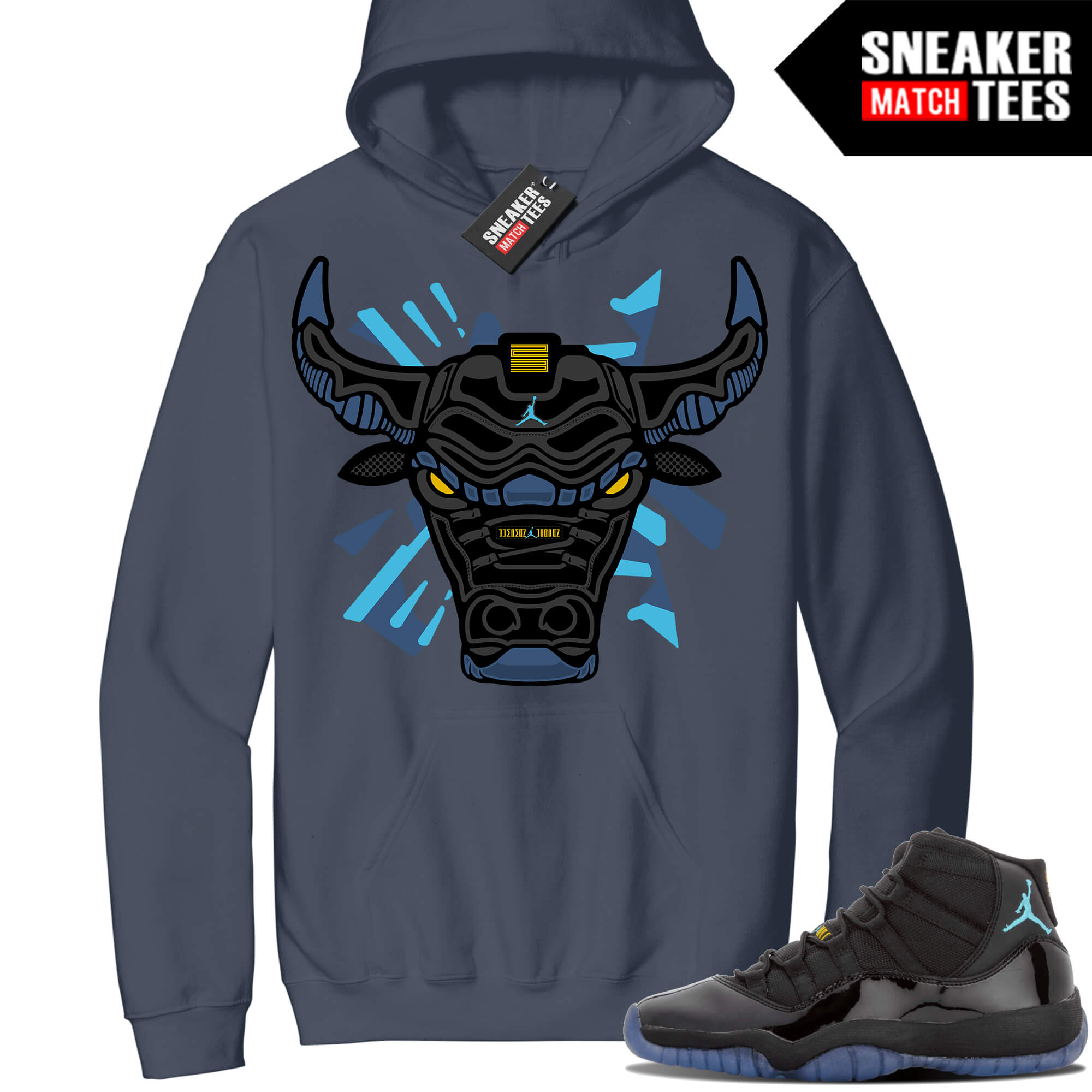 Jordan 11 Gamma Sneaker Match Hoodie Steel Blue Retro Bull