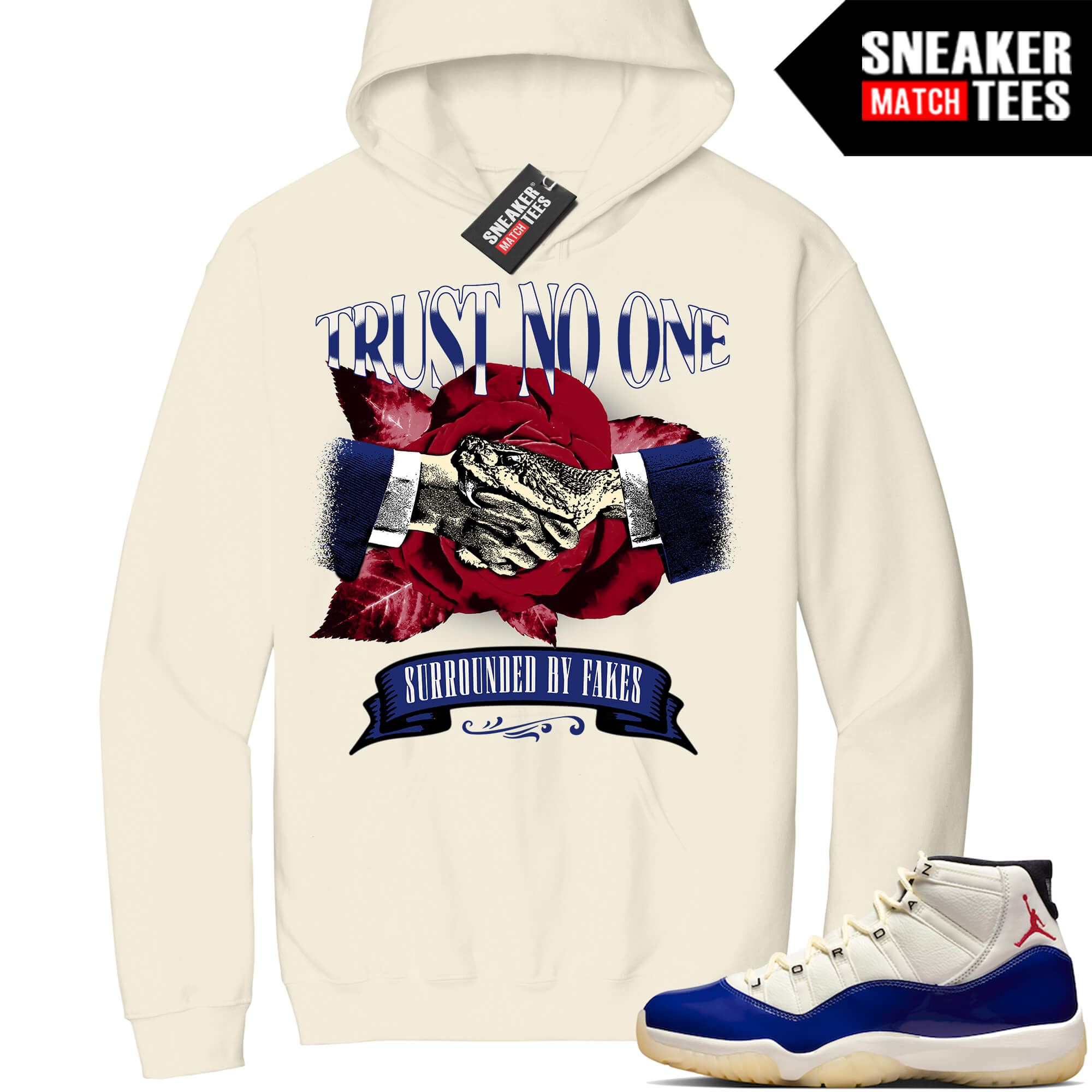 Jordan 11 Rare Air Sneaker Match Hoodie Sail Trust No One Snakes