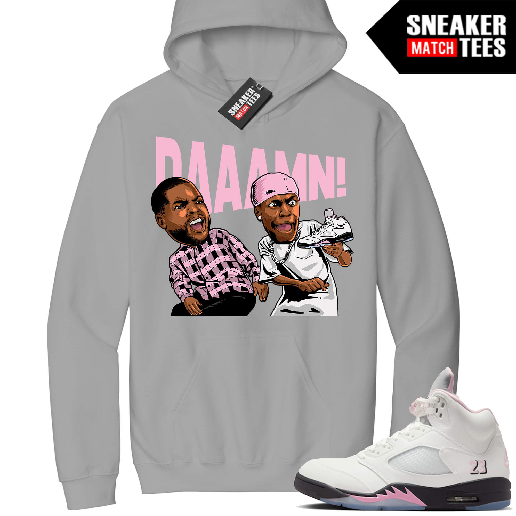 Jordan 5 Soft Pink Sneaker Match Hoodie Cement Grey Friday DAAAMN