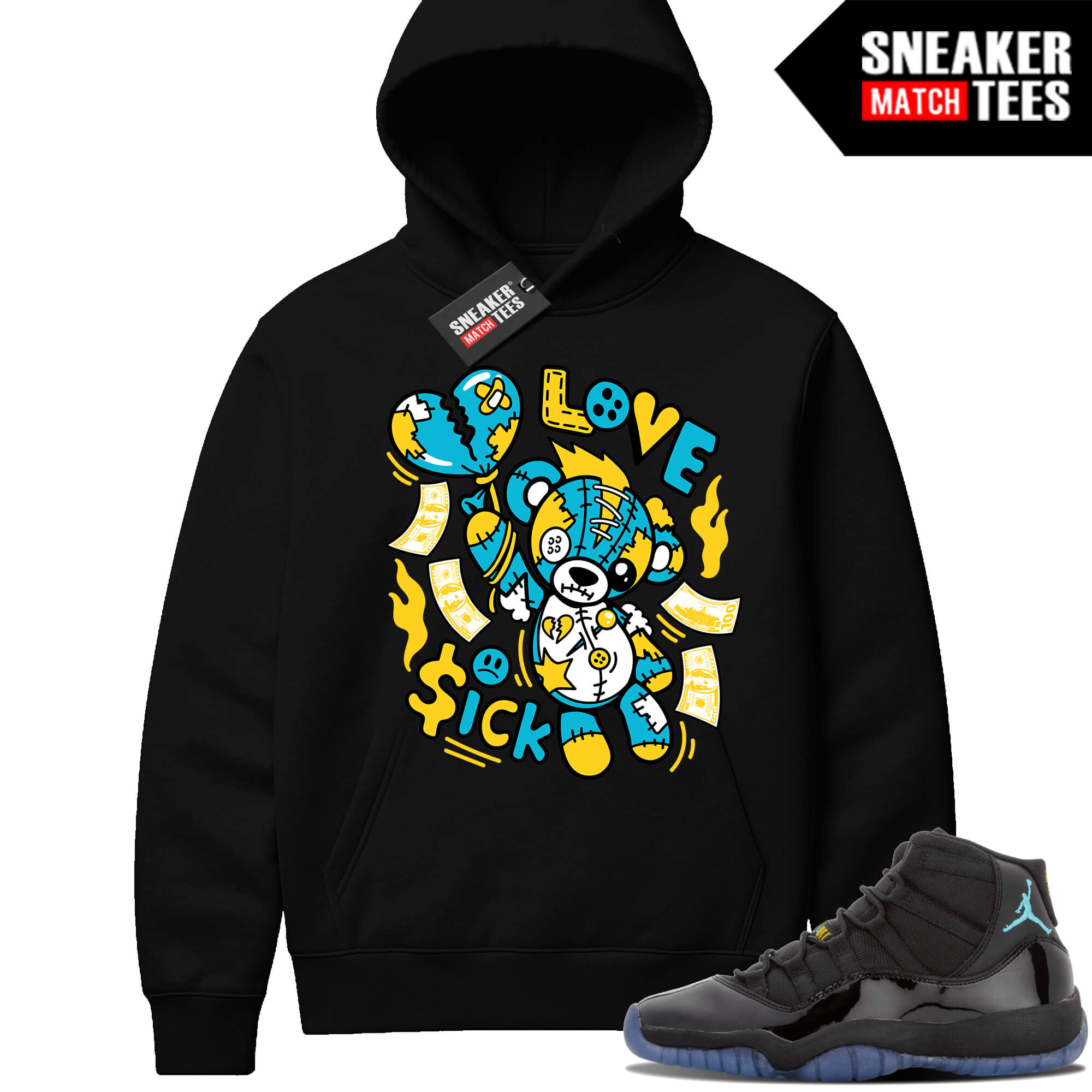 Gamma Blue 11 Sneaker Match Black Hoodie Love Sick Bear
