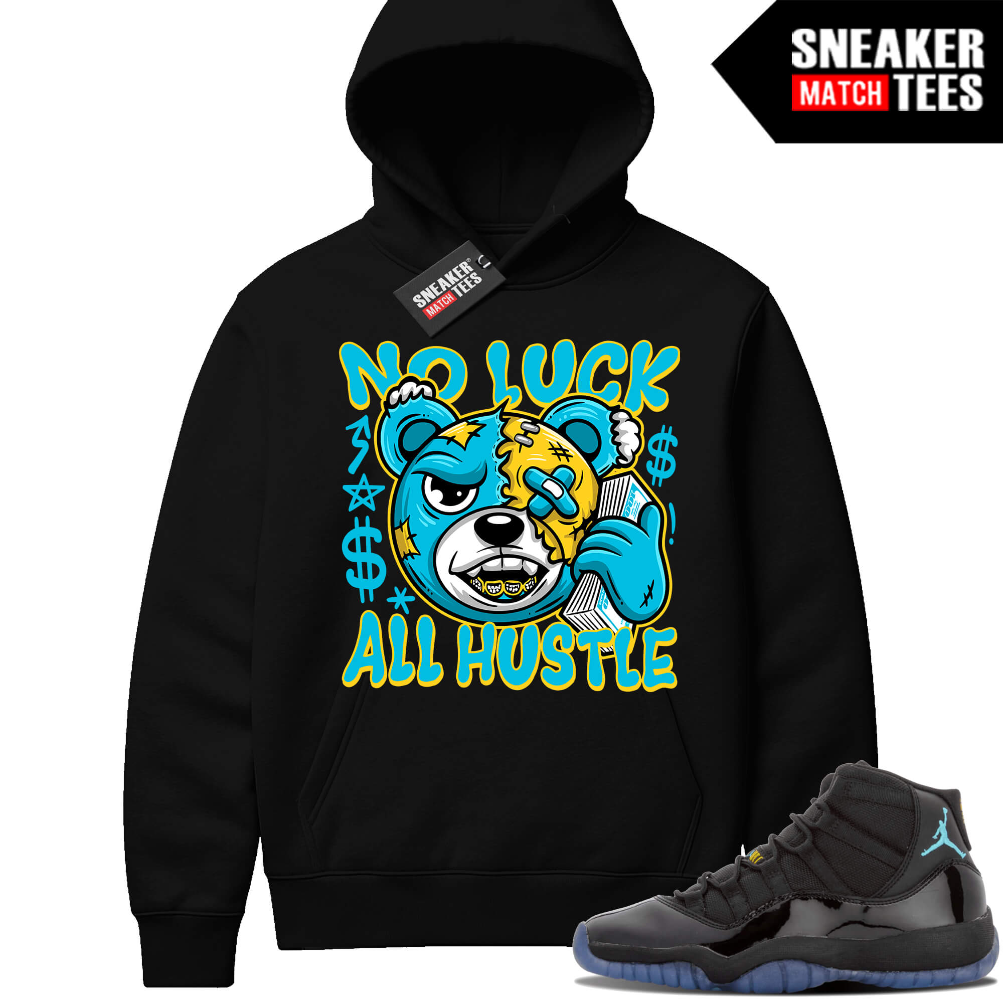 Gamma Blue 11 Sneaker Match Black Hoodie No Luck Bear