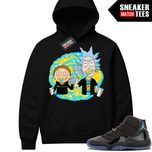 Gamma Blue 11 Sneaker Match Black Hoodie Rick Morty Trap