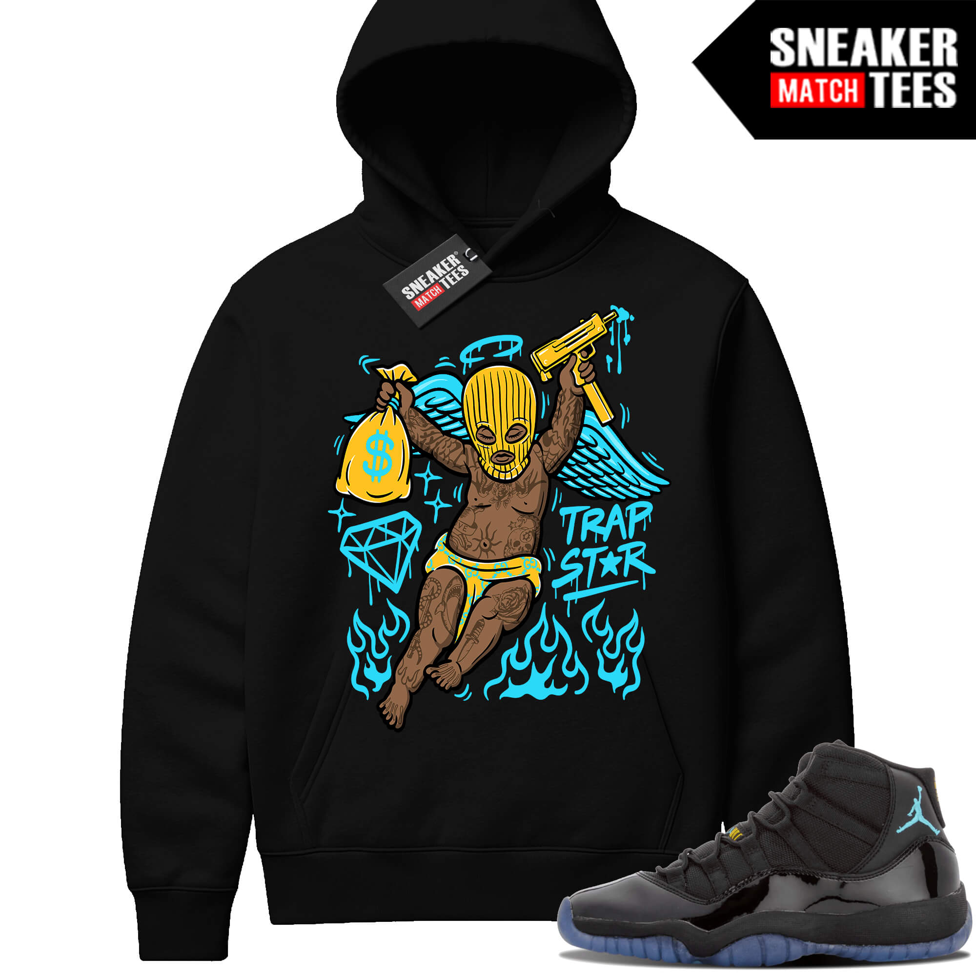 Gamma Blue 11 Sneaker Match Black Hoodie Trap Star Angel