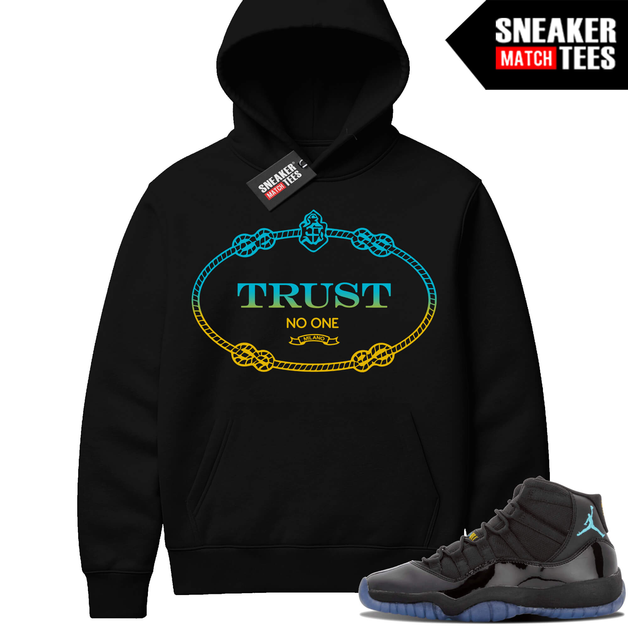 Gamma Blue 11 Sneaker Match Black Hoodie Trust No One Milano