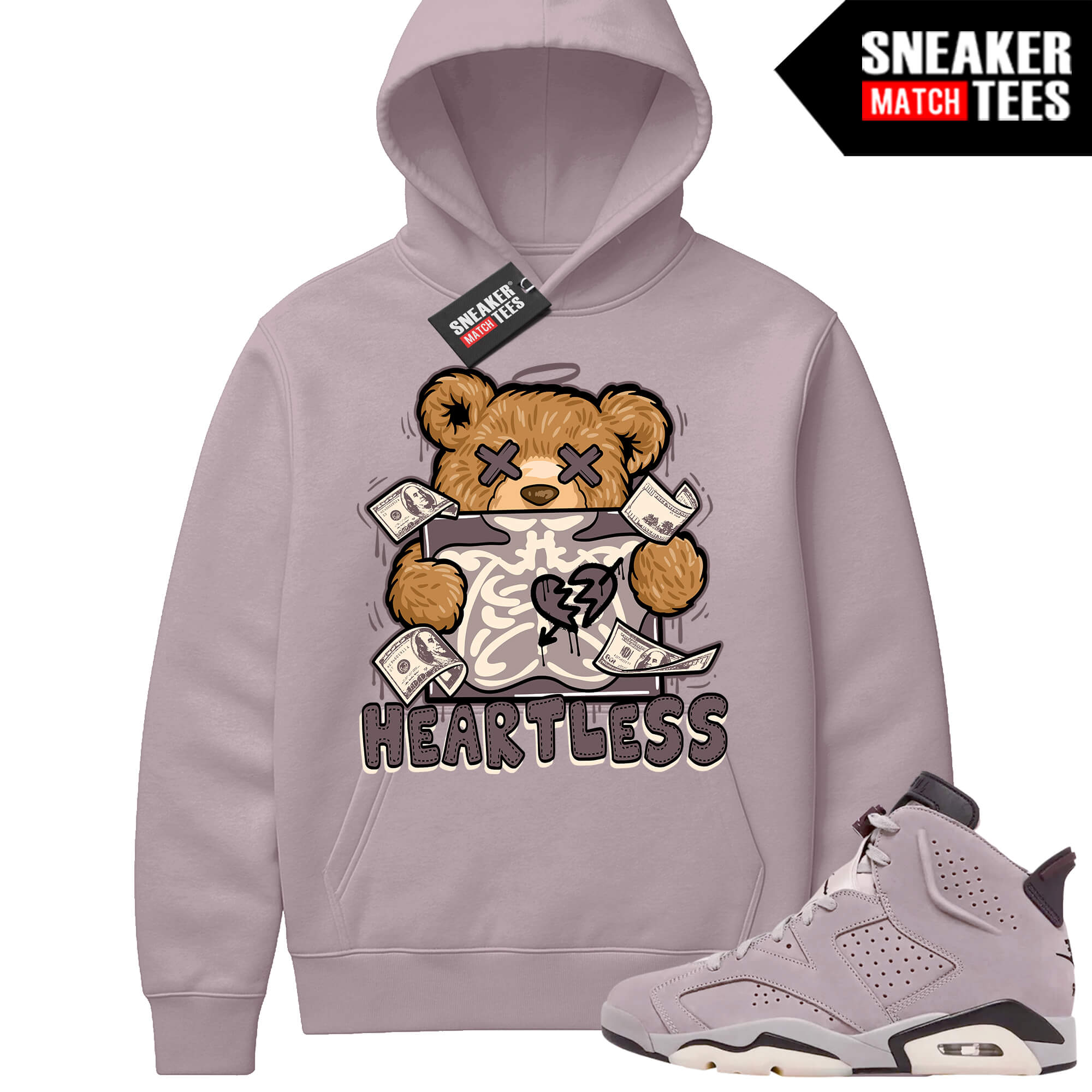 Jordan 6 AMM Smokey Mauve Sneaker Match Hoodie Mauve Heartless Bear