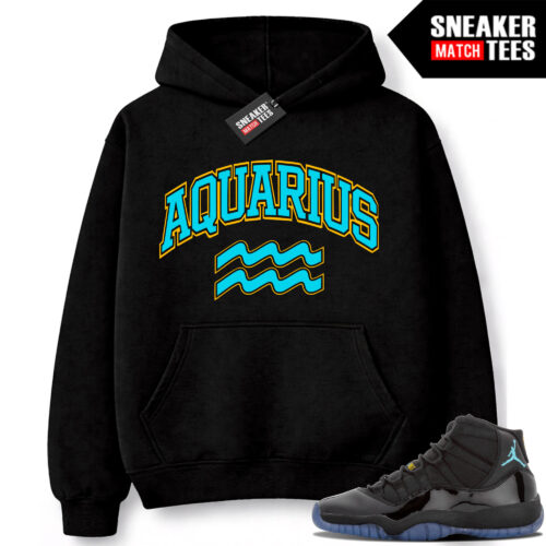 Gamma Blue 11s Sneaker Match Hoodie Black AQUARIUS