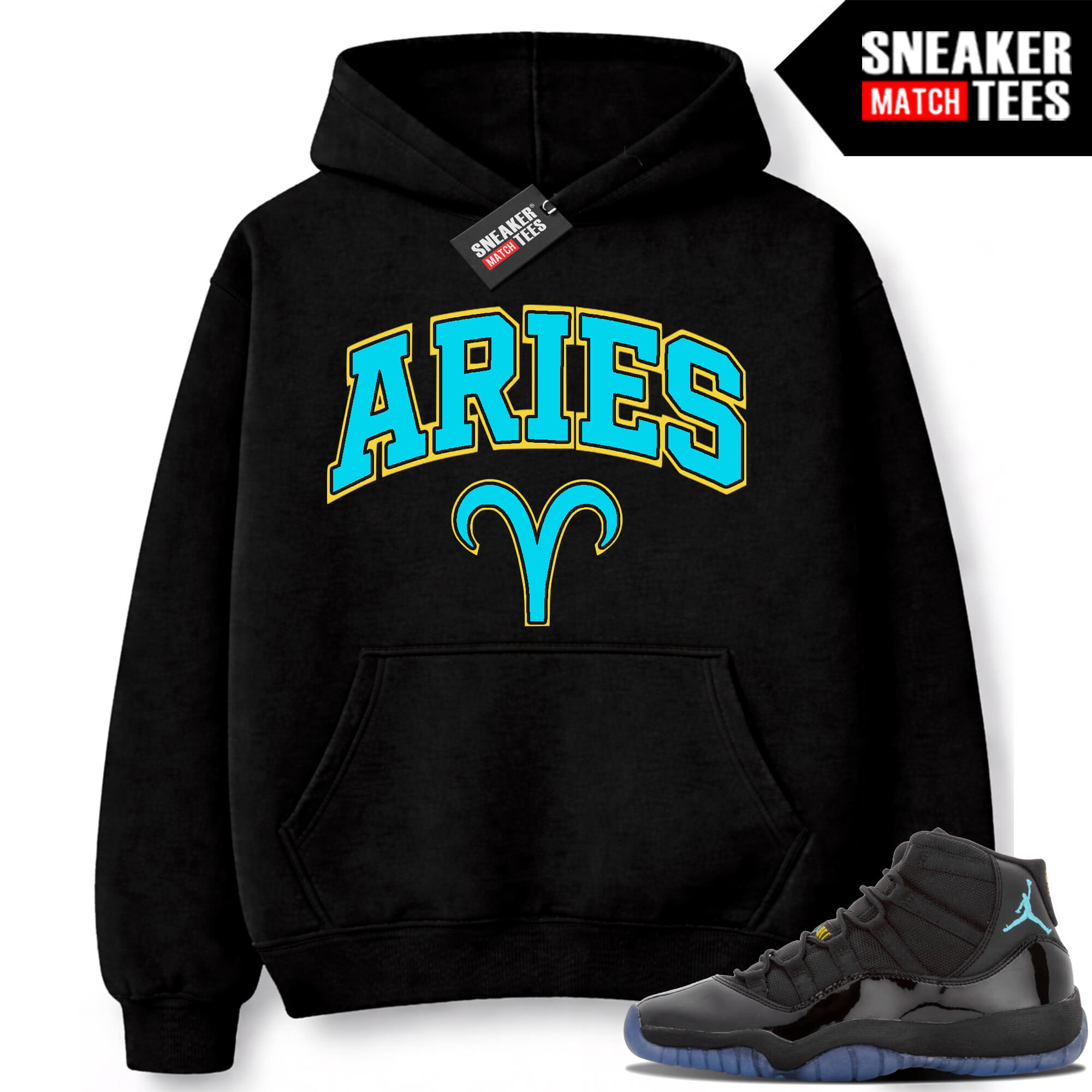 Gamma Blue 11s Sneaker Match Hoodie Black ARIES