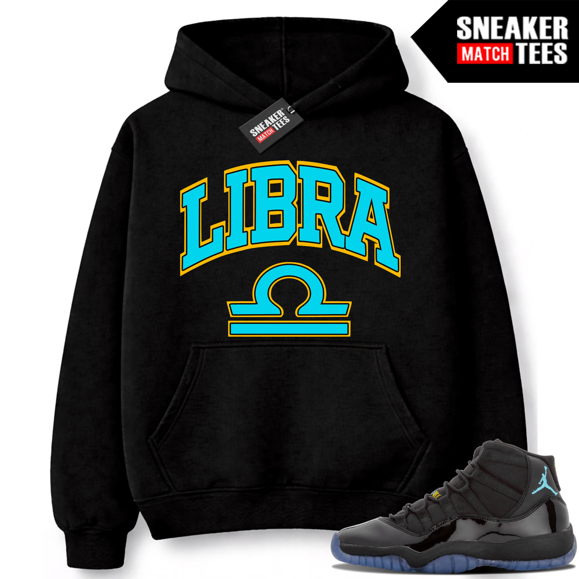 Gamma Blue 11s Sneaker Match Hoodie Black LIBRA
