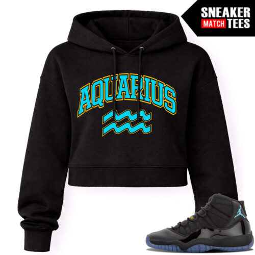 Gamma Blue 11s Sneaker Match Womens Crop Hoodie Black AQUARIUS