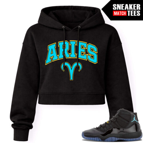 Gamma Blue 11s Sneaker Match Womens Crop Hoodie Black ARIES