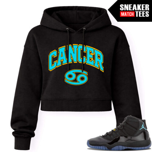 Gamma Blue 11s Sneaker Match Womens Crop Hoodie Black CANCER