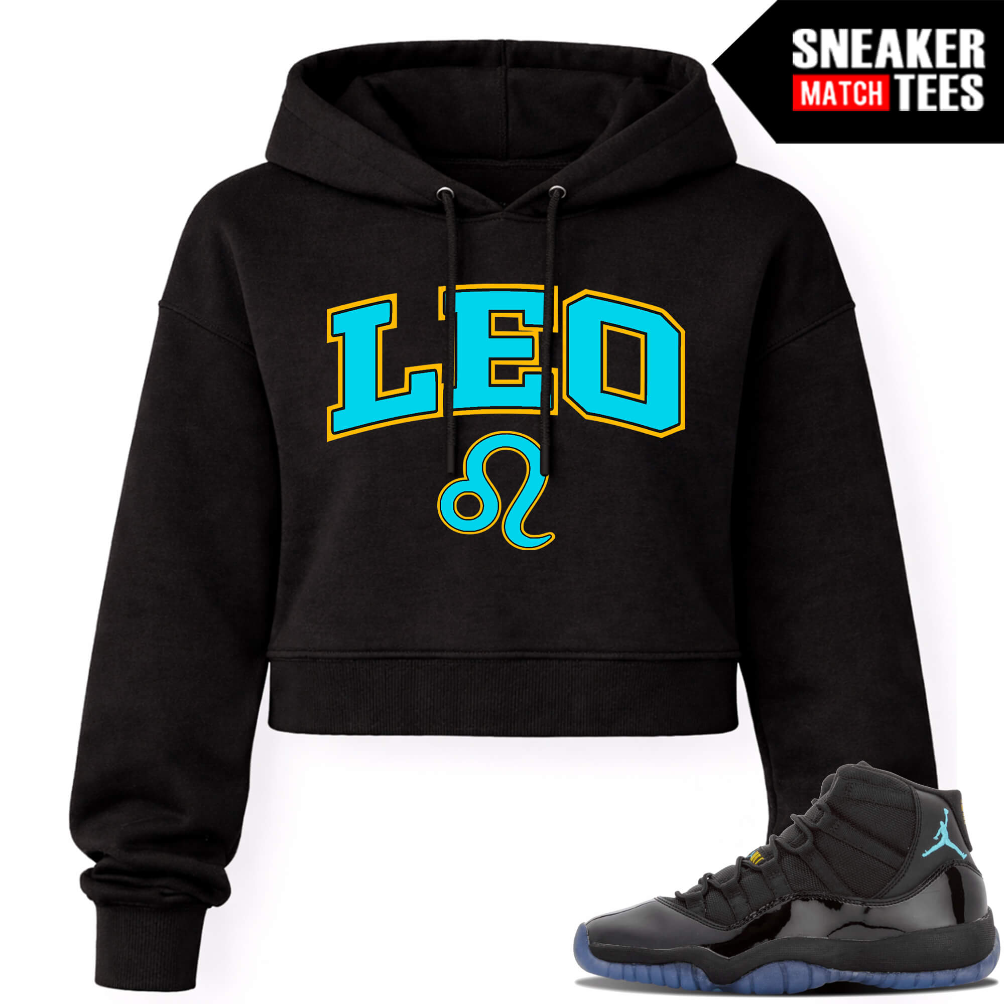 Gamma Blue 11s Sneaker Match Womens Crop Hoodie Black LEO