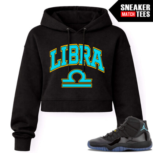 Gamma Blue 11s Sneaker Match Womens Crop Hoodie Black LIBRA