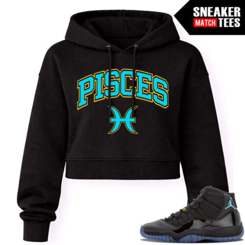 Gamma Blue 11s Sneaker Match Womens Crop Hoodie Black PISCES