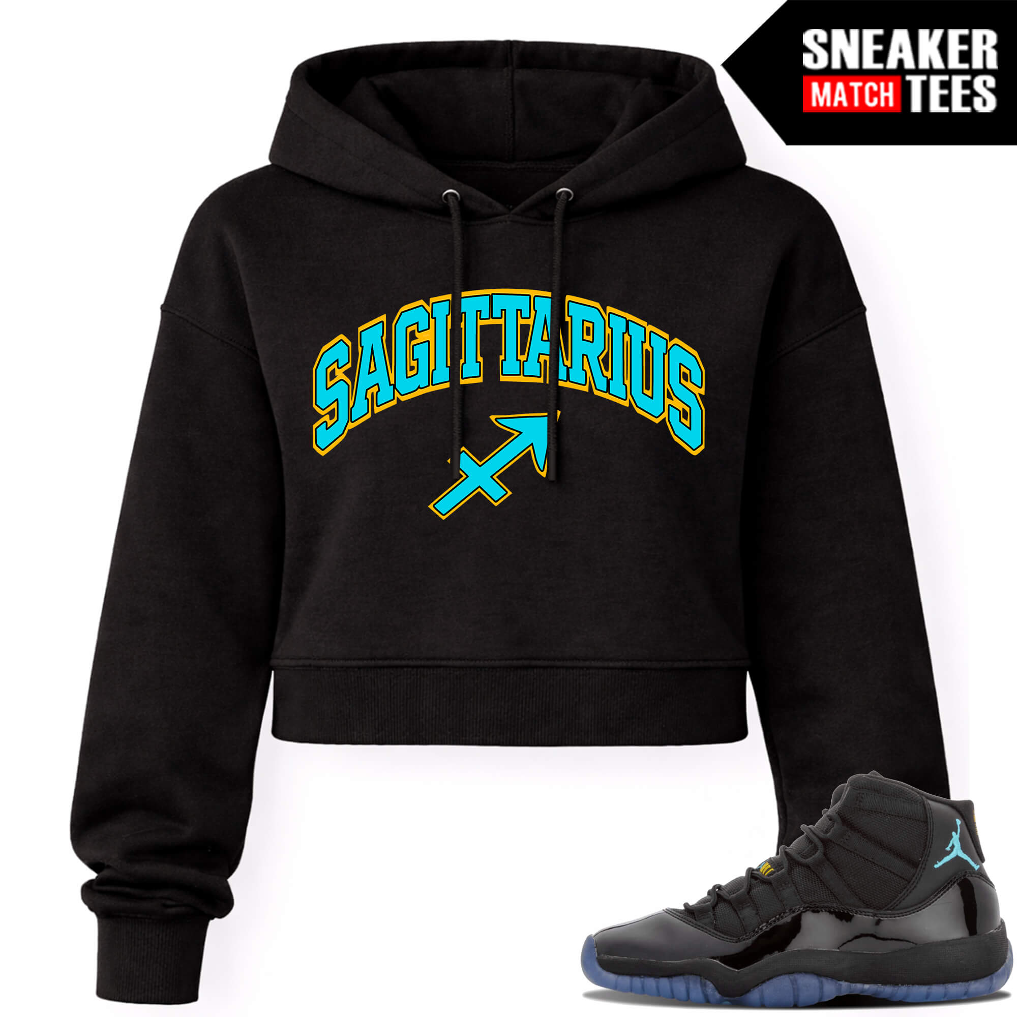 Gamma Blue 11s Sneaker Match Womens Crop Hoodie Black SAGITTARIUS