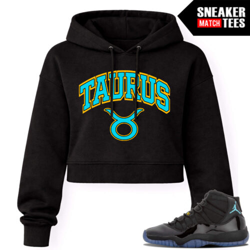 Gamma Blue 11s Sneaker Match Womens Crop Hoodie Black TAURUS