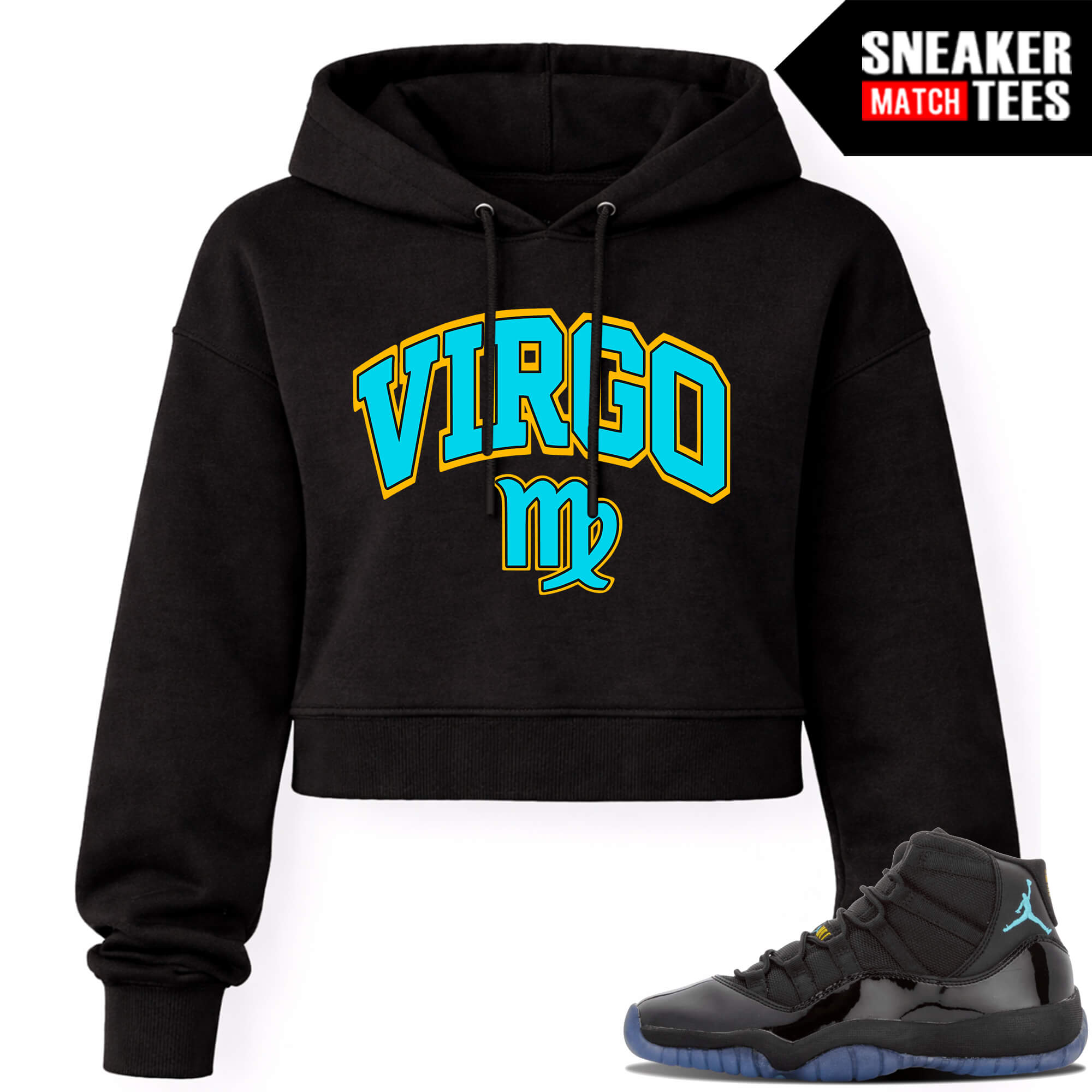 Gamma Blue 11s Sneaker Match Womens Crop Hoodie Black VIRGO