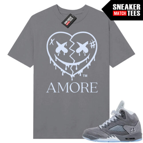 Wolf Grey 5s Sneaker Match Tees Wolf Grey T-shirt AMORE Heart