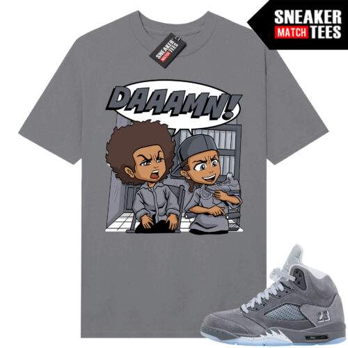 Wolf Grey 5s Sneaker Match Tees Wolf Grey T-shirt Boondocks DAAAMN parody